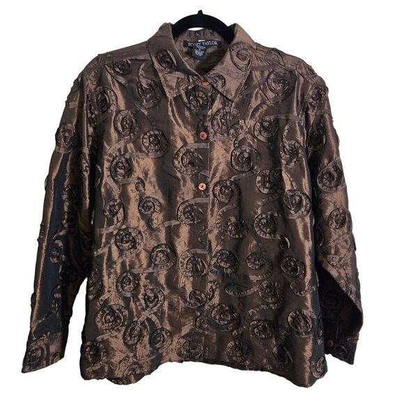 Scott Taylor Vintage Brown Textured Mixed Media Satiny Button-Up Shirt Size 1X - Picture 1 of 4